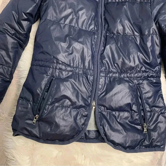 Banana Republic navy blue down double zip puffer quilted jacket sz m 8/10 - Picture 3 of 12